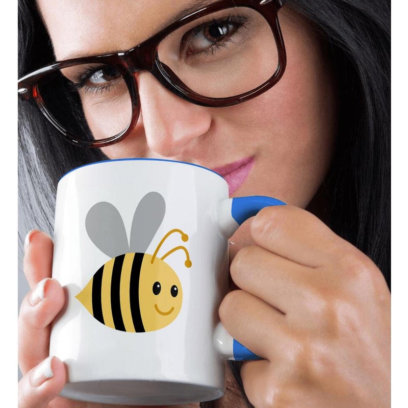 3dRose "Cute Cartoon Bumble Bee" Two Tone Blue Mug, 11 oz, Blue - Image 2