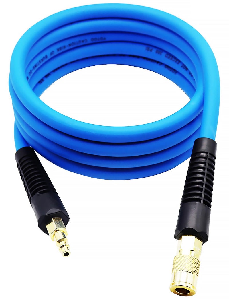 YOTOO Hybrid Leadin Air Hose 38Inch by 10Feet 300 PSI Heavy Duty Lightweight Kink Resistant AllWeather Flexibility with 14Inch Brass Male Fittings Bend Restrictors Blue