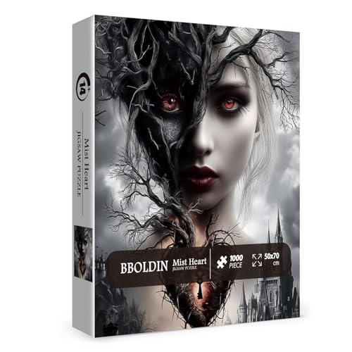 BBOLDIN Magic Women Heart Puzzles for Adults 1000 Pieces Fantasy Puzzle Tree of Life Key Demon Angel Jigsaw Puzzles Black White Castle Impossible Hard Difficult Challenging Puzzle - Image 5