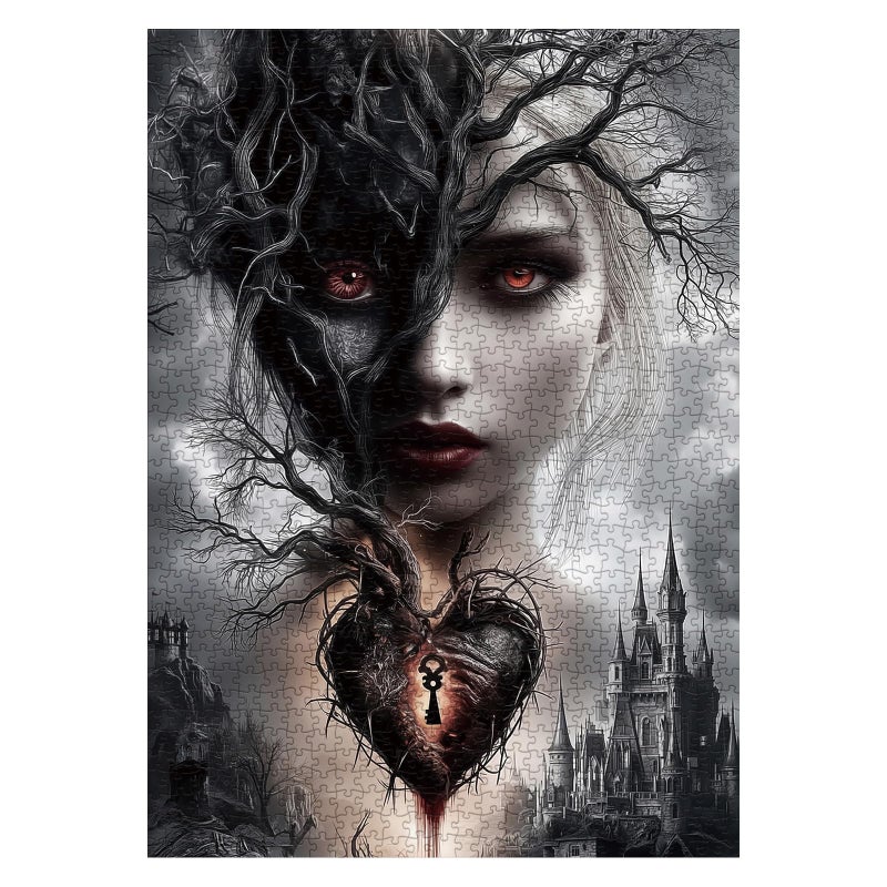 BBOLDIN Magic Women Heart Puzzles for Adults 1000 Pieces Fantasy Puzzle Tree of Life Key Demon Angel Jigsaw Puzzles Black White Castle Impossible Hard Difficult Challenging Puzzle - Image 3