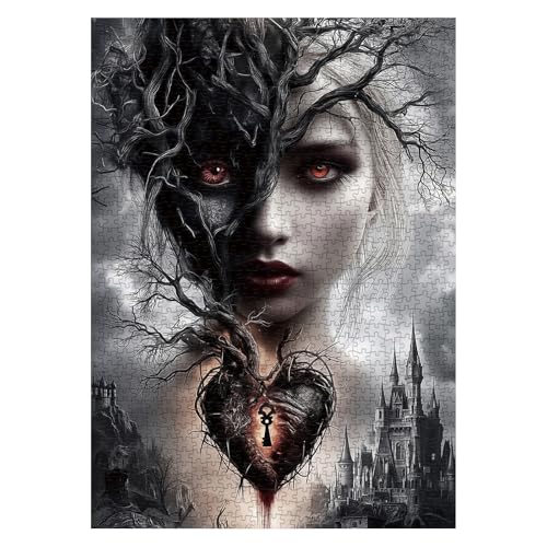 BBOLDIN Magic Women Heart Puzzles for Adults 1000 Pieces Fantasy Puzzle Tree of Life Key Demon Angel Jigsaw Puzzles Black White Castle Impossible Hard Difficult Challenging Puzzle - Image 1