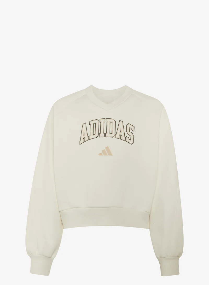 Adidas Seasonals Collegiate Typography V-neck Junior Girls Sweatshirt