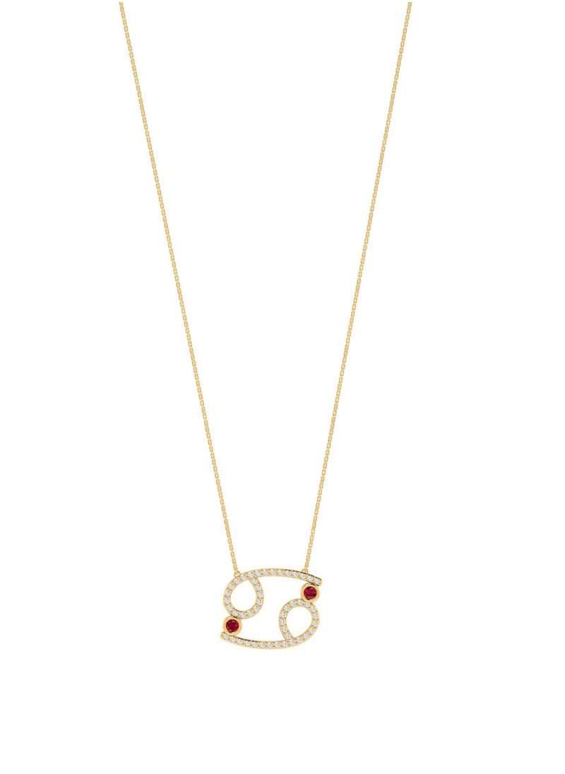Capri Gold Capri Gold 18K Yellow Gold Cancer Zodiac Sign Necklace with Ruby and Diamond 