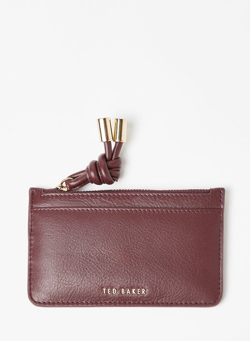 NIBEMINENT Knotted Detail Zip Card Holder Maroon - Image 1