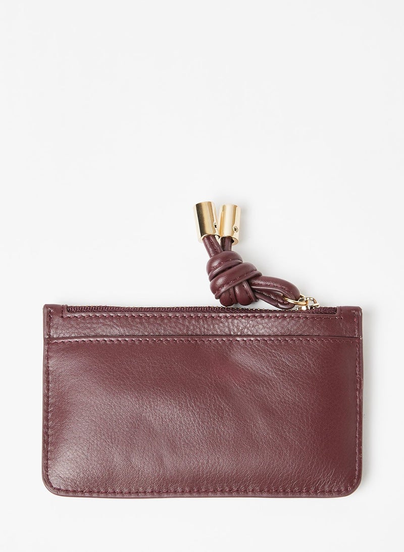 NIBEMINENT Knotted Detail Zip Card Holder Maroon - Image 2