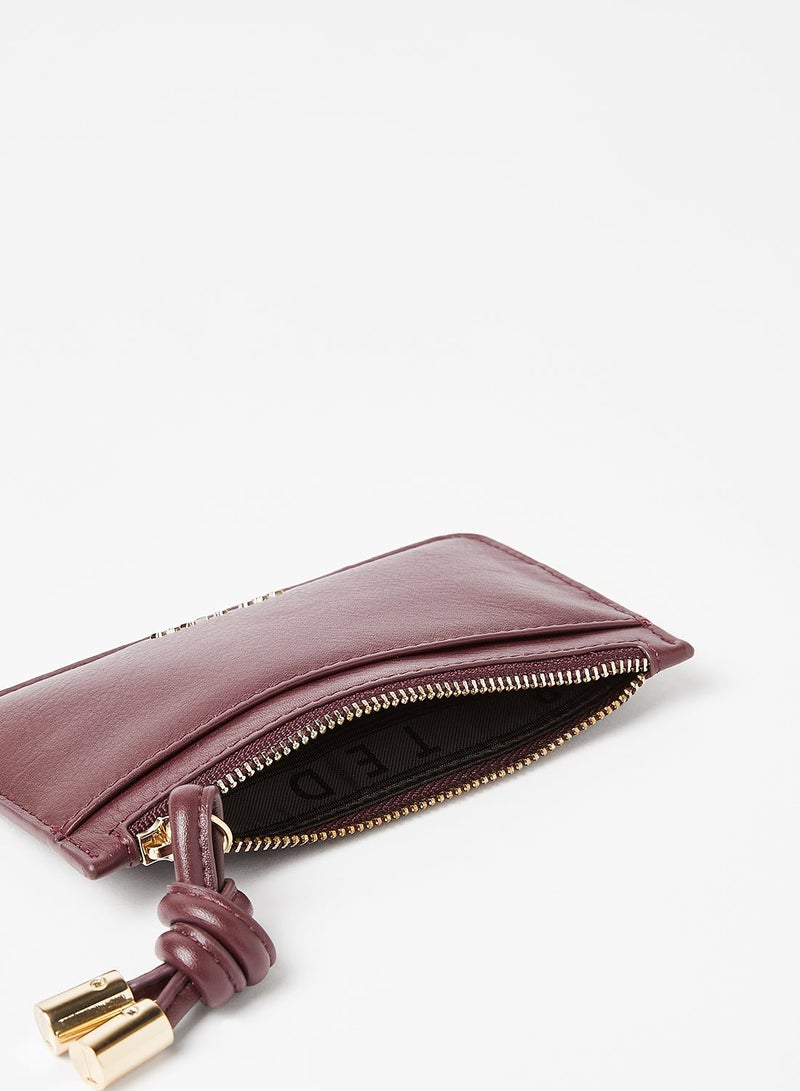 NIBEMINENT Knotted Detail Zip Card Holder Maroon - Image 3