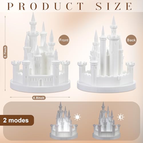 Baquler Castle Cake Topper Figurine Wedding Cake Topper Birthday Castle Night Light USB Rechargeable Princess Night Light for Wedding Birthday Party Decor (White) - Image 2