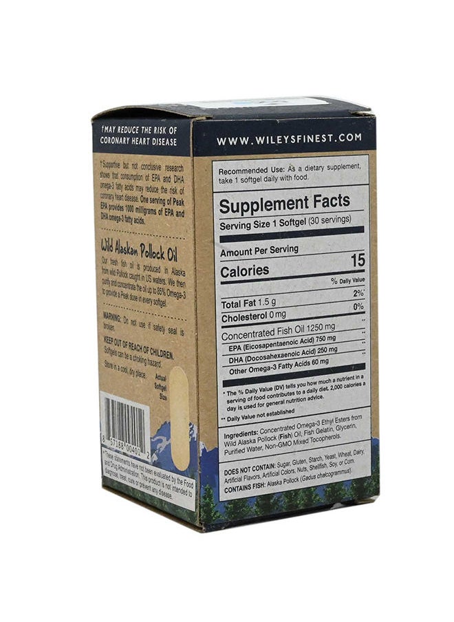 Wiley's Finest Wild Alaskan Fish Oil Peak EPA 1000 mg EPA plus DHA Omega 3 60 Softgel 