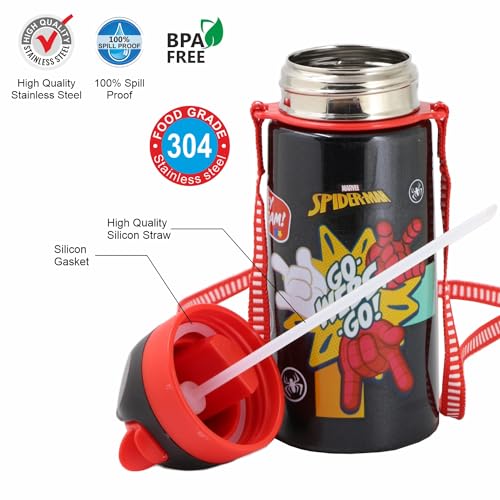 SKi Homeware TANGO Stainless Steel-304 grade Water Bottle for School, Kids favourite character prints | wide mouth | leak proof sipper | light weight | BPA Free & Food Grade - 550ML (Spidey Team) - Image 5