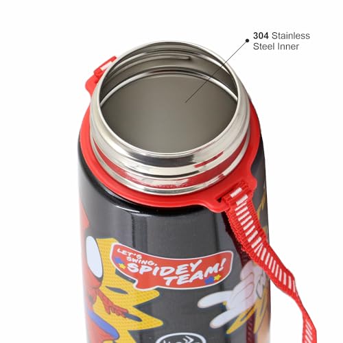 SKi Homeware TANGO Stainless Steel-304 grade Water Bottle for School, Kids favourite character prints | wide mouth | leak proof sipper | light weight | BPA Free & Food Grade - 550ML (Spidey Team) - Image 4