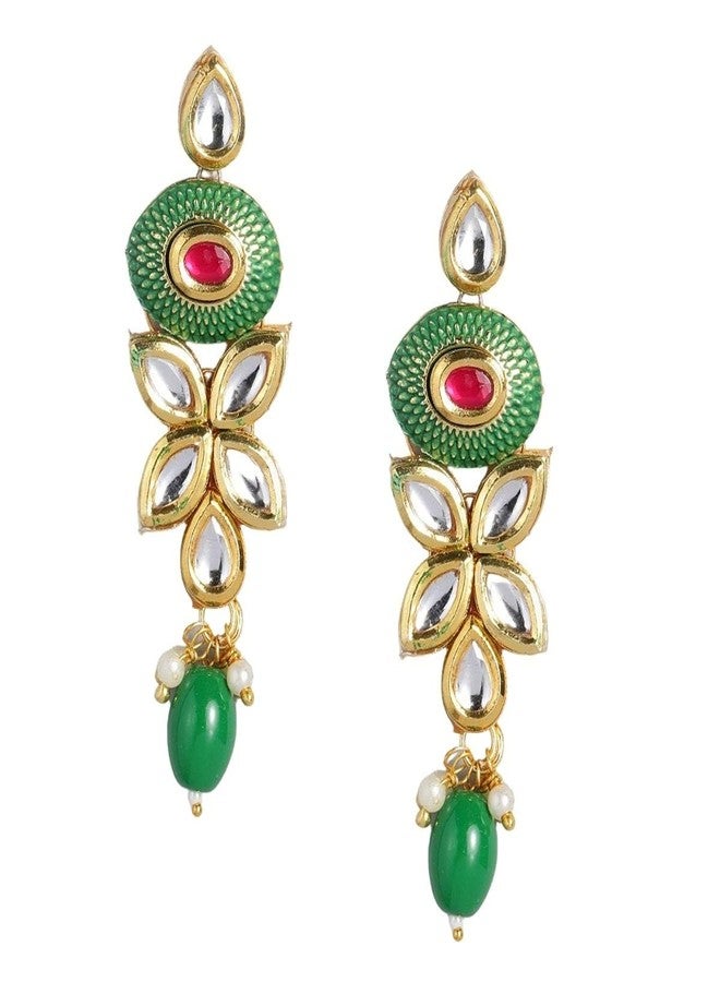 ACCESSHER Gold-toned Kundan and green enamel jewelry set, embellished with emerald beads, designed for women and girls, offering elegance for every special occasion. - Image 5