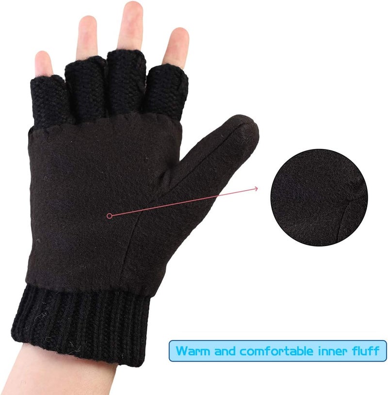 OMECHY Winter Knitted Fingerless Wool Gloves Thermal Insulation Warm Convertible Mittens Flap Cover for Men Women - Image 5