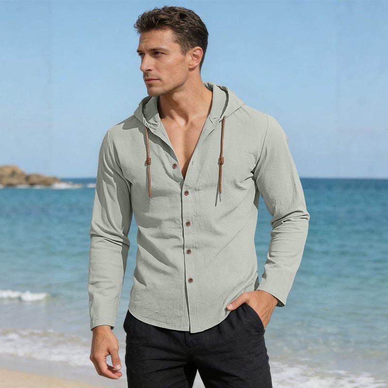 Men's Cotton Hooded Long Sleeve T-Shirt - Image 1