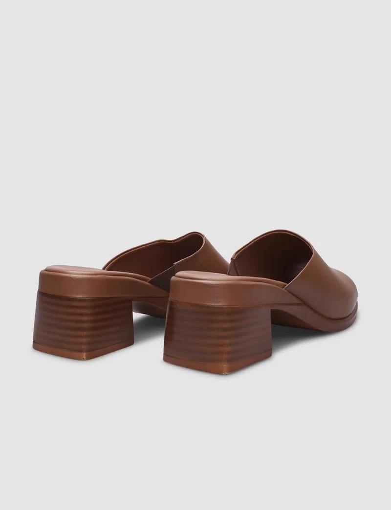 كاباني 100% Genuine Leather Tan Women's Heeled Slippers
