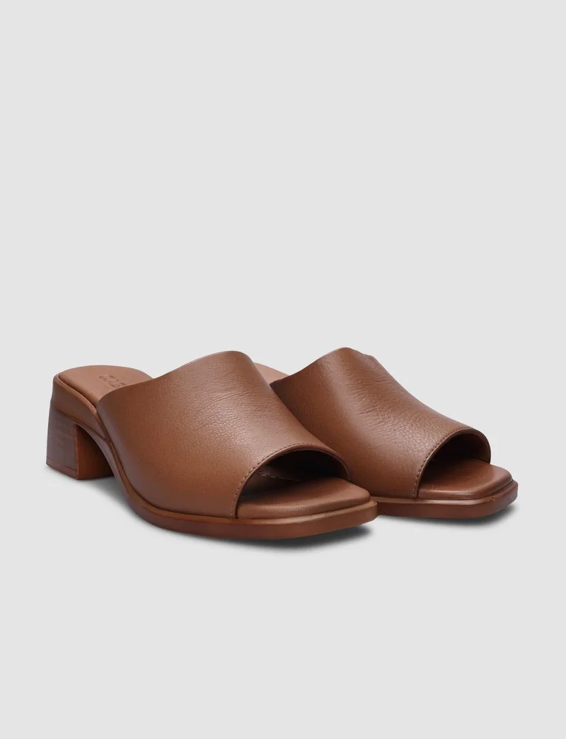 كاباني 100% Genuine Leather Tan Women's Heeled Slippers