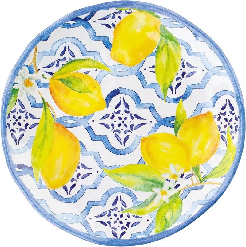 UP UPware Lovely Lemons Melamine Round Dessert Plates Small Serving Plates for Appetizer Snacks and Side Dishes Blue and Yellow 6 Inch Set of 4 - Image 3