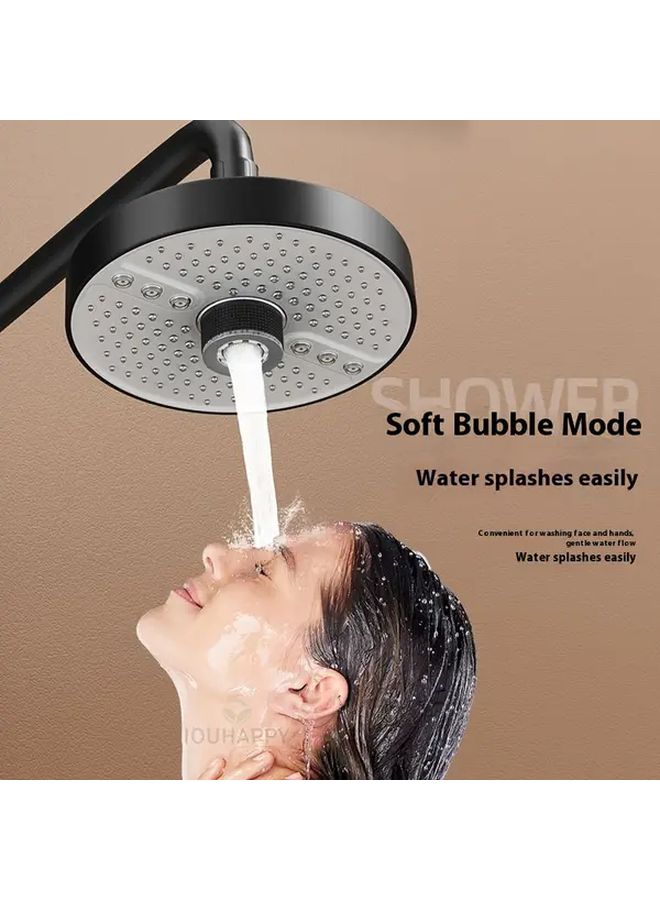175 Mm Big Panel Showerhead 5 Mode Supercharge Rainfall Shower Head High Pressure Wall Mounted Round Design Black Plastic Bathroom Accessories Modern Bathroom No Electricity Needed Easy Installation Sleek - Image 4