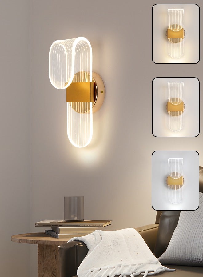 YATAI LIGHTING مصباح حائط ذهبي حديث، 3 واط قابل للتعديل مع ثلاث درجات إضاءة (3000K-6000K)، 9.84 × 3.93 بوصة لغرفة النوم، الممر، وغرفة المعيشة - Image 1