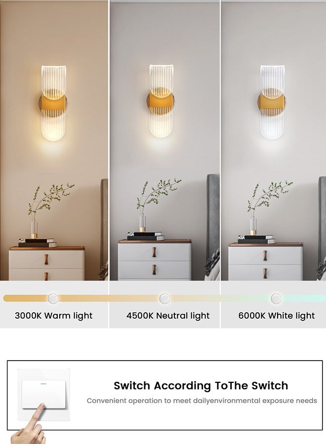 YATAI LIGHTING مصباح حائط ذهبي حديث، 3 واط قابل للتعديل مع ثلاث درجات إضاءة (3000K-6000K)، 9.84 × 3.93 بوصة لغرفة النوم، الممر، وغرفة المعيشة - Image 3