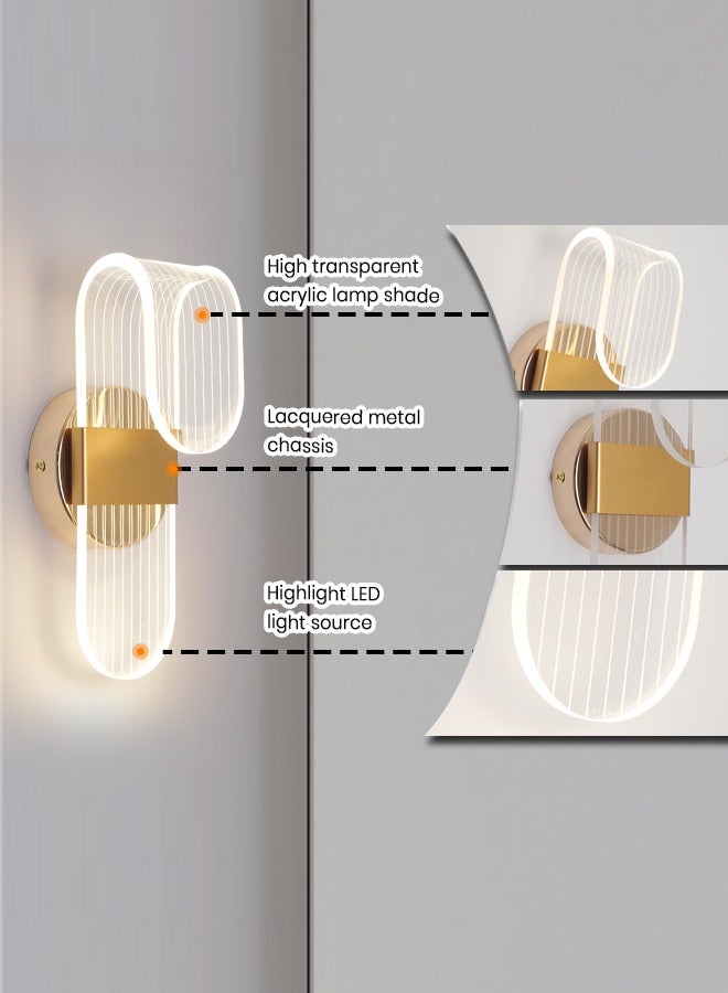 YATAI LIGHTING مصباح حائط ذهبي حديث، 3 واط قابل للتعديل مع ثلاث درجات إضاءة (3000K-6000K)، 9.84 × 3.93 بوصة لغرفة النوم، الممر، وغرفة المعيشة - Image 4
