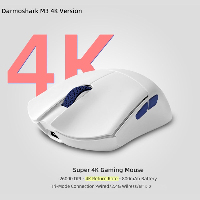 Wireless Gaming Mouse: 65±3g Lightweight Symmetrical White - 4000Hz Return Rate PAW3395 Sensor - 3 Connection Modes for PC Gaming & Esports Competitors - Image 2