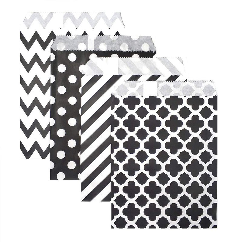KEYYOOMY 100 Pcs Black Candy Buffet Bags Small Polka Dot Paper Treat Bags for Wedding Birthday Party 5 x 7 inch
