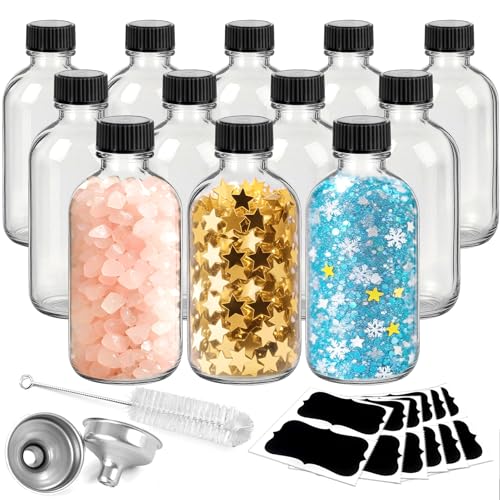 Showvigor 12 Pack 2oz Clear Glass Shot Bottles with Caps and Funnels-Leakproof Mini Jars for DIY Decoration Indoor Floral Arrangements, Windowsill Hydroponics - Image 2