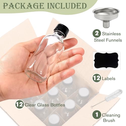 Showvigor 12 Pack 2oz Clear Glass Shot Bottles with Caps and Funnels-Leakproof Mini Jars for DIY Decoration Indoor Floral Arrangements, Windowsill Hydroponics - Image 5