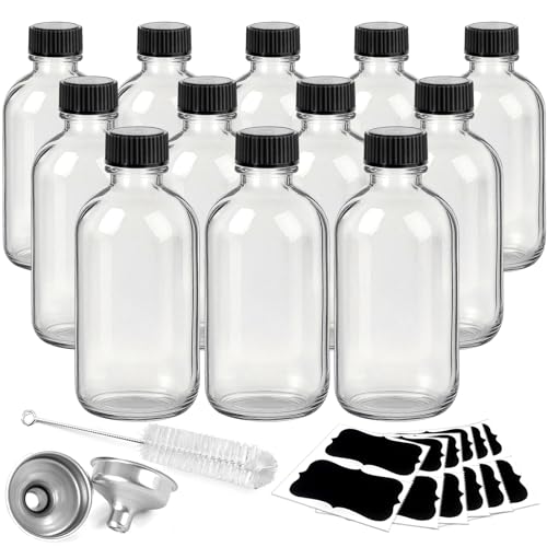 Showvigor 12 Pack 2oz Clear Glass Shot Bottles with Caps and Funnels-Leakproof Mini Jars for DIY Decoration Indoor Floral Arrangements, Windowsill Hydroponics - Image 1