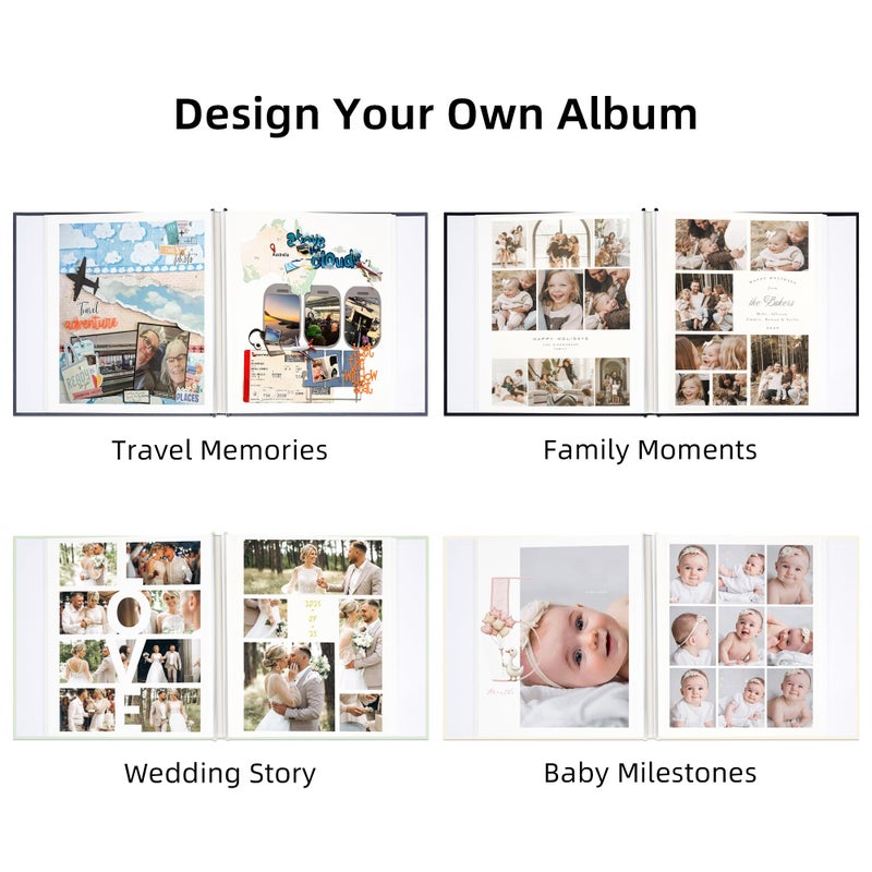 Remowith Large Self Adhesive Photo Album Scrapbook with Window Linen Cover, 60 Pages for 4x6 5x7 8x10 Photos, Family Baby Wedding Memory Book, Black 11x10.6 inch - Image 3