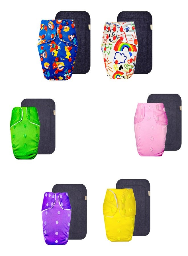 حفاضات قماشية فاخرة من دمبلدو مع حشوة سوداء (عبوة من 6 قطع) | مضادة للحساسية | قابلة لإعادة الاستخدام والغسل | سهلة التنظيف | موثوق بها من قبل الأمهات | من 3 أشهر إلى 3 سنوات | للجنسين - Image 1