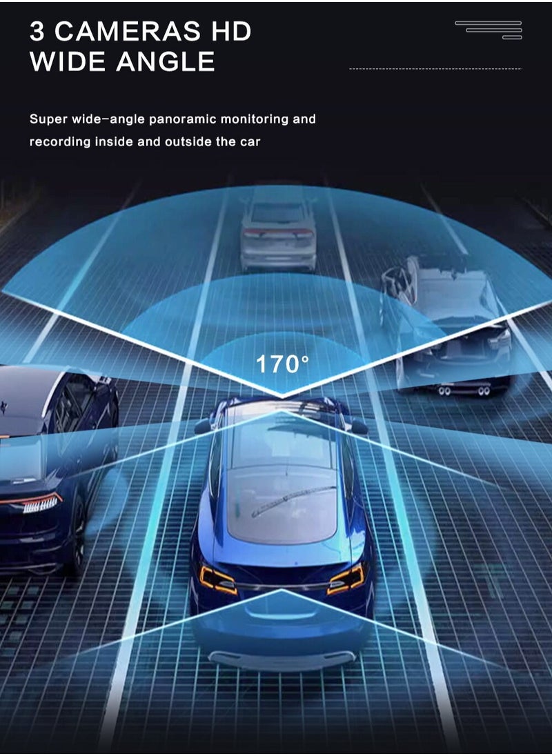 Generic - Generic Three-Camera Driving Recorder with Reverse Image, Night Vision, and Auxiliary Lighting, 1080P Dashcam - Image 1