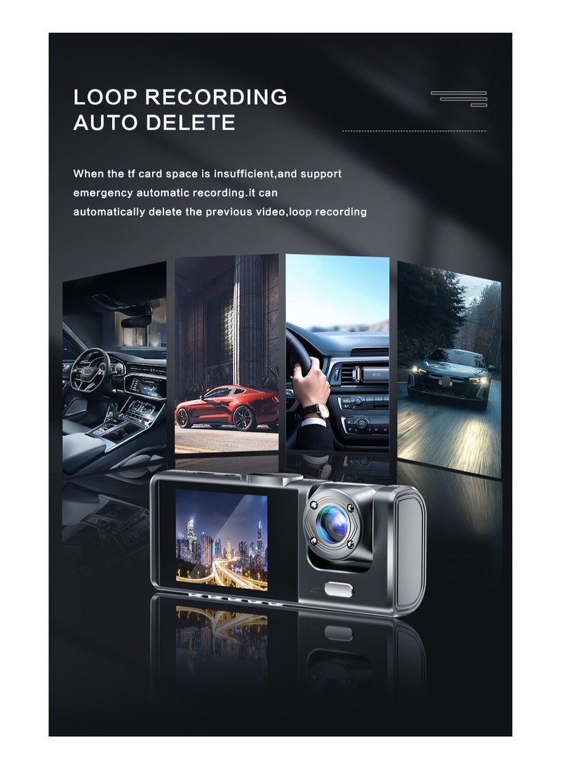 Generic - Generic Three-Camera Driving Recorder with Reverse Image, Night Vision, and Auxiliary Lighting, 1080P Dashcam - Image 1