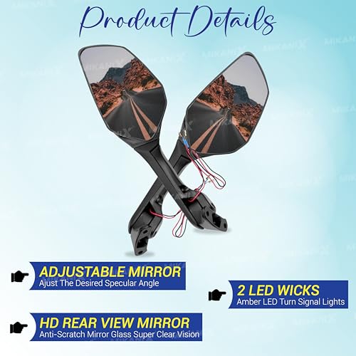 MIKANIX R15 V3, V4 & M Bike Adjustable Rear View Side Mirror with Turn Signal Led Indicator for All Fairing Bikes - Image 4