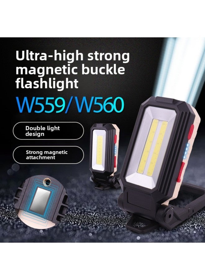 Loquat COB Work Light Strong Light Charging Hanging Buckle Car Inspection Light With Magnet LED Super Bright Folding Camping Light-Color: Double COB + T6 (with Hook + Magnet) - Image 1