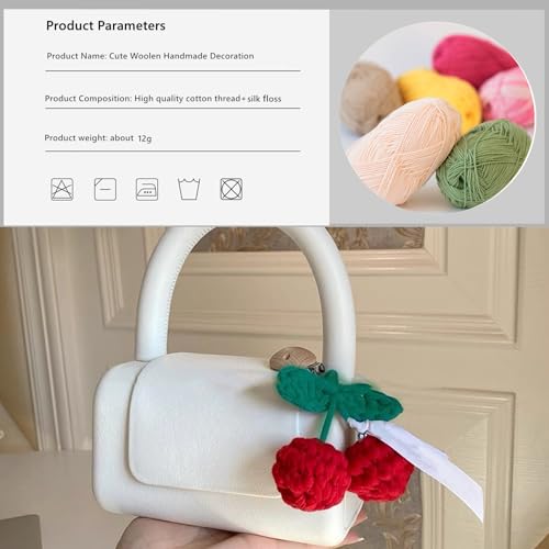 Mshion Cute Cherry Car Mirror Hanger Crochet Hand Knitted Rear View Mirror Accessory - Image 3