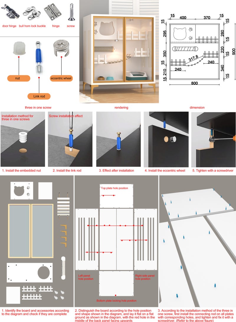 Sunshinee Sunshine Luxury Wood Cat Villa Grey B with Glass Front Door, Wheels for Easy Movement and Indoor Scratcher 80*60*100 cm - Image 3