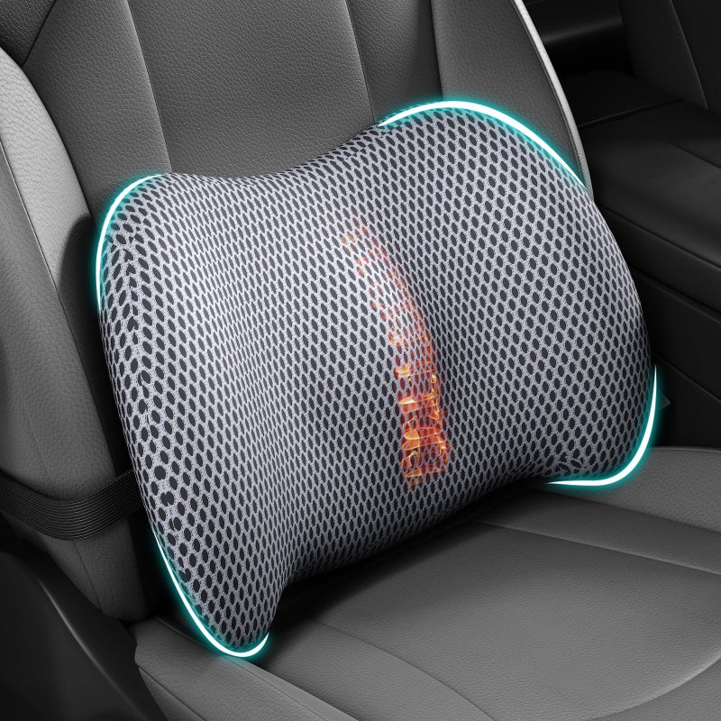 BYMECOST Lumbar Support Pillow for Car, Memory Foam Car Seat Back Support Pillow for Driving, Back Cushion with Strap for Pain Relief, Ergonomic Back Cushion for Office Chair, Wheelchair (Grey) - Image 1