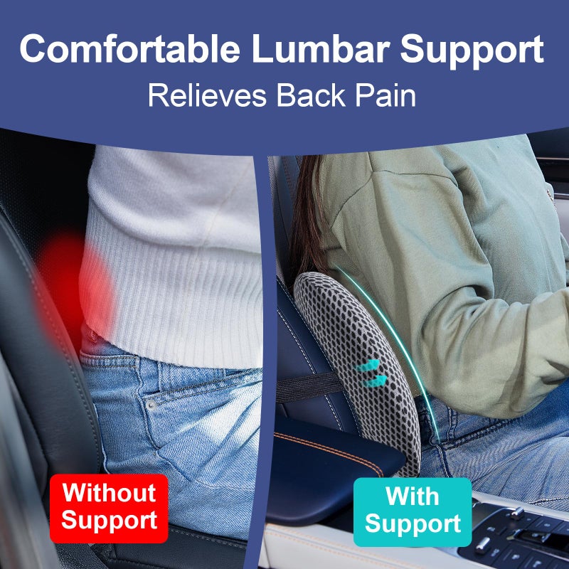 BYMECOST Lumbar Support Pillow for Car, Memory Foam Car Seat Back Support Pillow for Driving, Back Cushion with Strap for Pain Relief, Ergonomic Back Cushion for Office Chair, Wheelchair (Grey) - Image 4