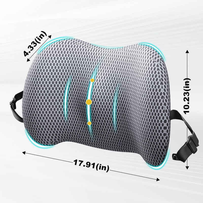 BYMECOST Lumbar Support Pillow for Car, Memory Foam Car Seat Back Support Pillow for Driving, Back Cushion with Strap for Pain Relief, Ergonomic Back Cushion for Office Chair, Wheelchair (Grey) - Image 2