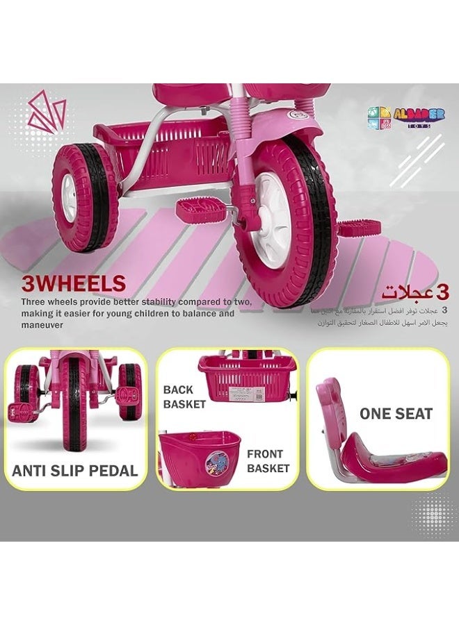 Single-Seat Plastic Tricycle Pink - Image 2