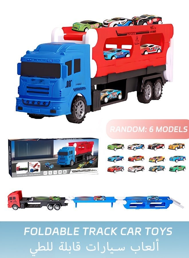Quivlox Transformable Container Truck Toy with 6 Free Cars,Foldable Track Car Toys, Catapult Sliding Toy Cars,Track Toy Car That Can Be Extended to 87cm,Racing Toy Cars, Toy Trucks,Educational Toy Set Suitable For Children Aged 3 and Above - Image 1