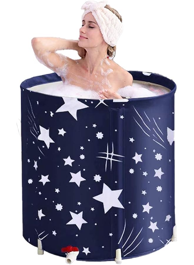 The Bros Portable Bathtub, Foldable Free Standing Soaking Bath Tub Easy to Install, Eco-Friendly Bathtub Bathroom Spa,Thickening with Thermal Foam to Keep Temperature, for Relaxation (Blue) - Image 1