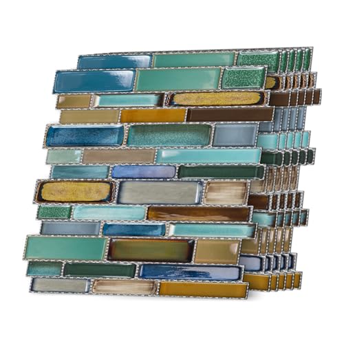 VICCI 12Sheet Peel and Stick Tile Backsplash 12 x 12 StickOn Wall Tiles DecalsSelfAdhesive Wallpaper for Kitchen Bathroom Laundry Room Blue Yellow - Image 1
