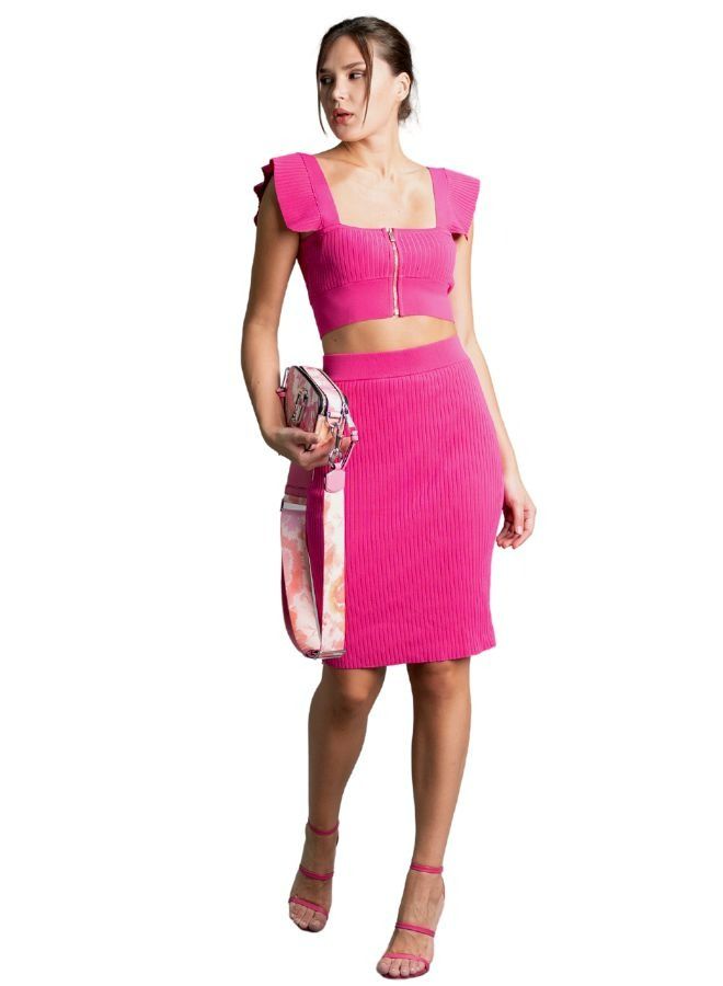 Mei Stylish Knitted Ribbed Knit Suit Florentine Crop Top and Skirt Set - Image 5