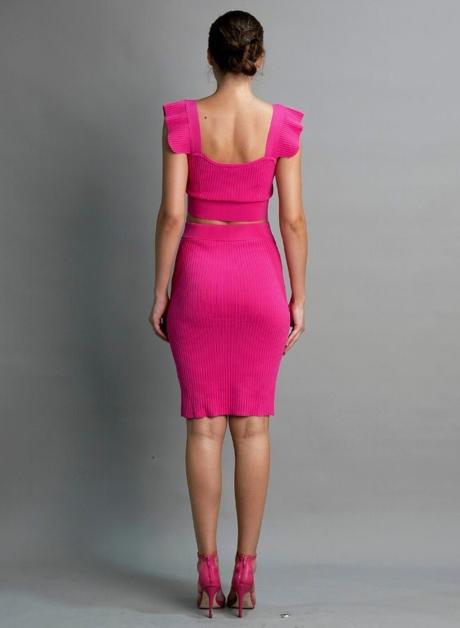 Mei Stylish Knitted Ribbed Knit Suit Florentine Crop Top and Skirt Set - Image 3