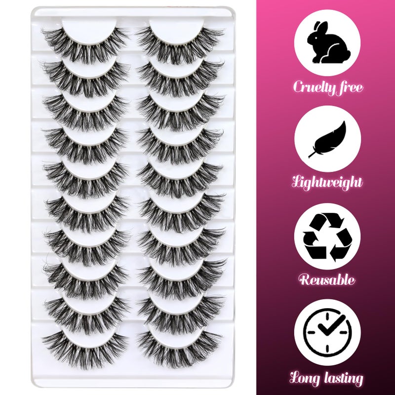 Veleasha Lashes Russian Strip Lashes Eyelashes with Clear Band Looks Like Eyelash Extensions D Curl Lash Strips 10 Pairs Pack (DT01) - Image 5
