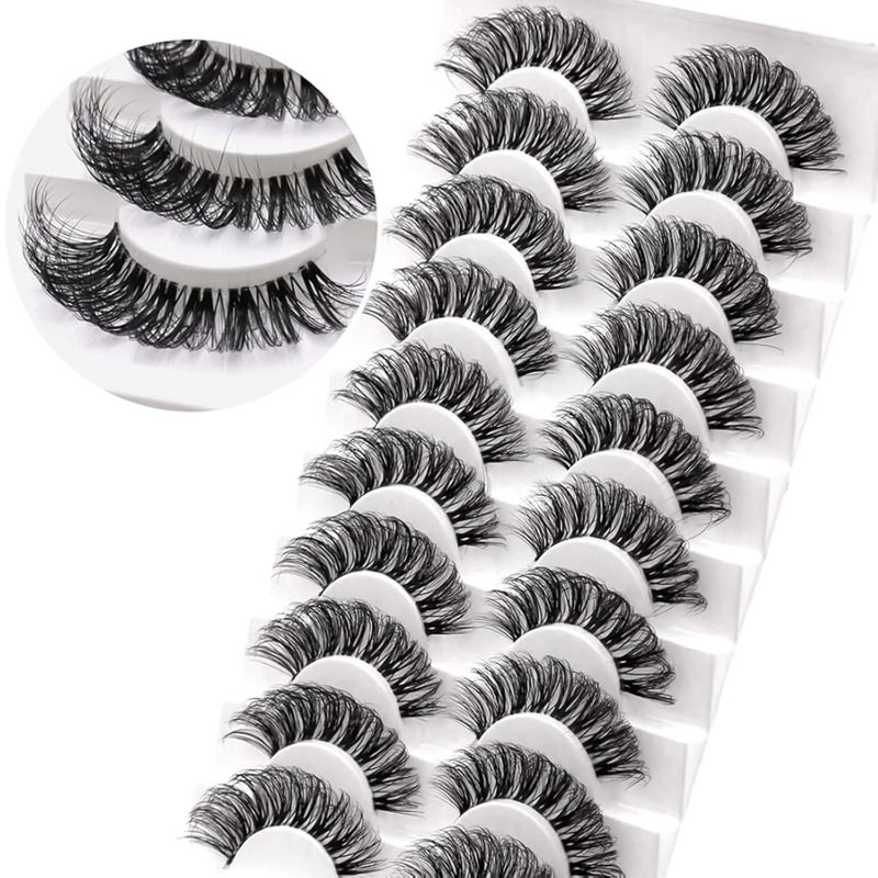 Veleasha Lashes Russian Strip Lashes Eyelashes with Clear Band Looks Like Eyelash Extensions D Curl Lash Strips 10 Pairs Pack (DT01) - Image 1