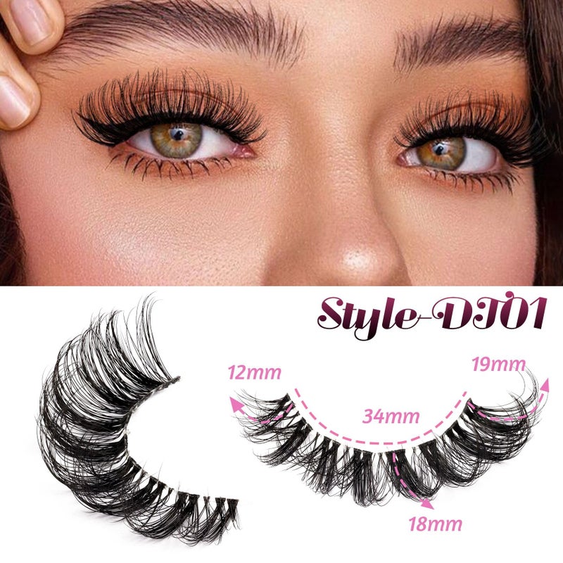 Veleasha Lashes Russian Strip Lashes Eyelashes with Clear Band Looks Like Eyelash Extensions D Curl Lash Strips 10 Pairs Pack (DT01) - Image 3