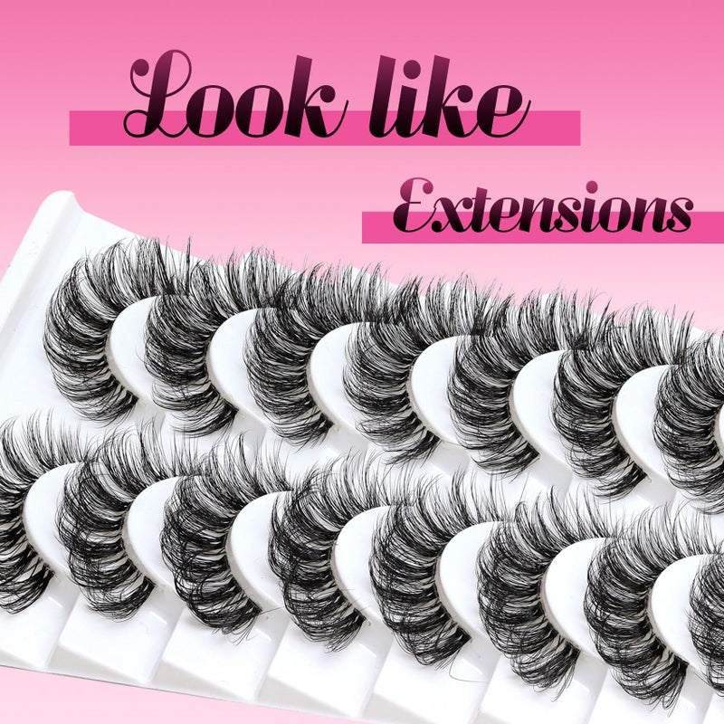 Veleasha Lashes Russian Strip Lashes Eyelashes with Clear Band Looks Like Eyelash Extensions D Curl Lash Strips 10 Pairs Pack (DT01) - Image 2